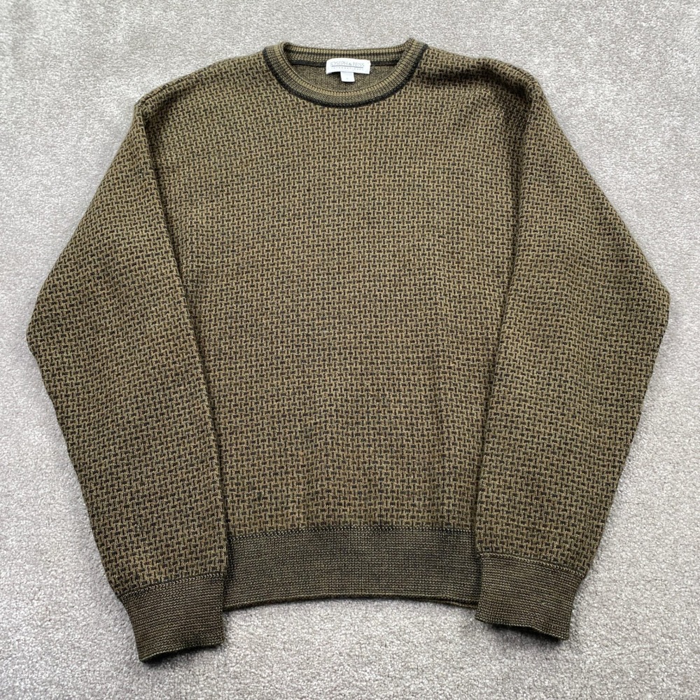 Joseph & Feiss Sweater Mens Large Olive Green Textured Crewneck Pullover Knit